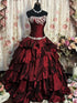 Wine Red Taffeta Layers Long Formal Dress with Lace, Wine Red Taffeta Prom Dress Evening Dress