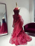 Lovely Wine Red Tulle and Sequins Halter Long Party Dress, Wine Red Prom Dress