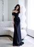 Black Off Shoulder Soft Satin Floor Length Party Dress, Black Satin Evening Dress
