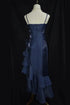 Navy Blue Straps High Low Satin Chic Party Dress, Navy Blue Prom Dress Evening Dress