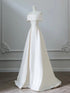 Simple A-line Ivory Satin Off Shoulder Long Party Dress, Ivory Long Prom Dress