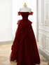 A-line Tulle Beaded with Lace Off Shoulder Party Dress, Tulle Floor Length Prom Dress