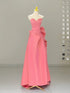 Pink Satin Strapless Prom Dress with Bow, A-line Pink Satin Evening Dress