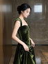 Elegant Emerald Green Velvet Evening Gown,Sleeveless Ruched Prom Dress Party Dress