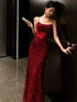 Wine Red Sequins Straps Prom Dress, Wine Red Long Formal Dress Party Dress