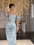 Elegant Off-Shoulder Blue Prom Dress, Off Shoulder Mermaid Long Satin Party Dress