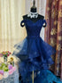 Navy Blue Sweetheart Off Shoulder Prom Dress, Navy Blue Tulle High Low Homecoming Dress