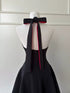 Gothic Black High-Low Homecoming Dress with Red Lining, Elegant Halter Neck Party Dress
