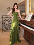 Green Satin Mermaid Long Formal Dress, Green Straps Formal Dress Prom Dress
