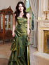 Green Satin Mermaid Long Formal Dress, Green Straps Formal Dress Prom Dress