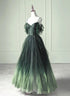 Green A-line Beaded Off Shoulder Tulle Prom Dress, Green Gradient Party Dress
