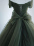 Green Off Shoulder Sweetheart Tulle Long Formal Dress, Green Tulle Party Dress