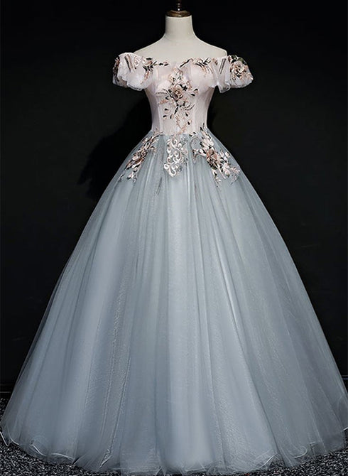 A-line Off Shoulder Long Off Shoulder Party Dress, Tulle Sweet 16 Dress