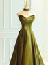 Green Satin Sweetheart Long A-line Prom Dress Evening Dress, Green Formal Dress