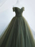 Green Off Shoulder Sweetheart Tulle Long Formal Dress, Green Tulle Party Dress