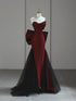 Black and Red Long Mermaid Prom Dress with Bow, Black and Red Evening Dress Party Dress