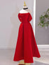 Red Satin A-line Scoop Long Evening Dress, Red Satin Prom Dress