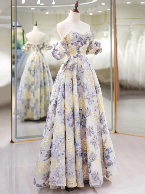 Cute A-line Floral Lace Sweetheart Long Party Dress, Lace Prom Dress Evening Dress