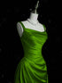 Green Straps Long Party Dress with Train, Green Satin Evening Dress Prom Dress