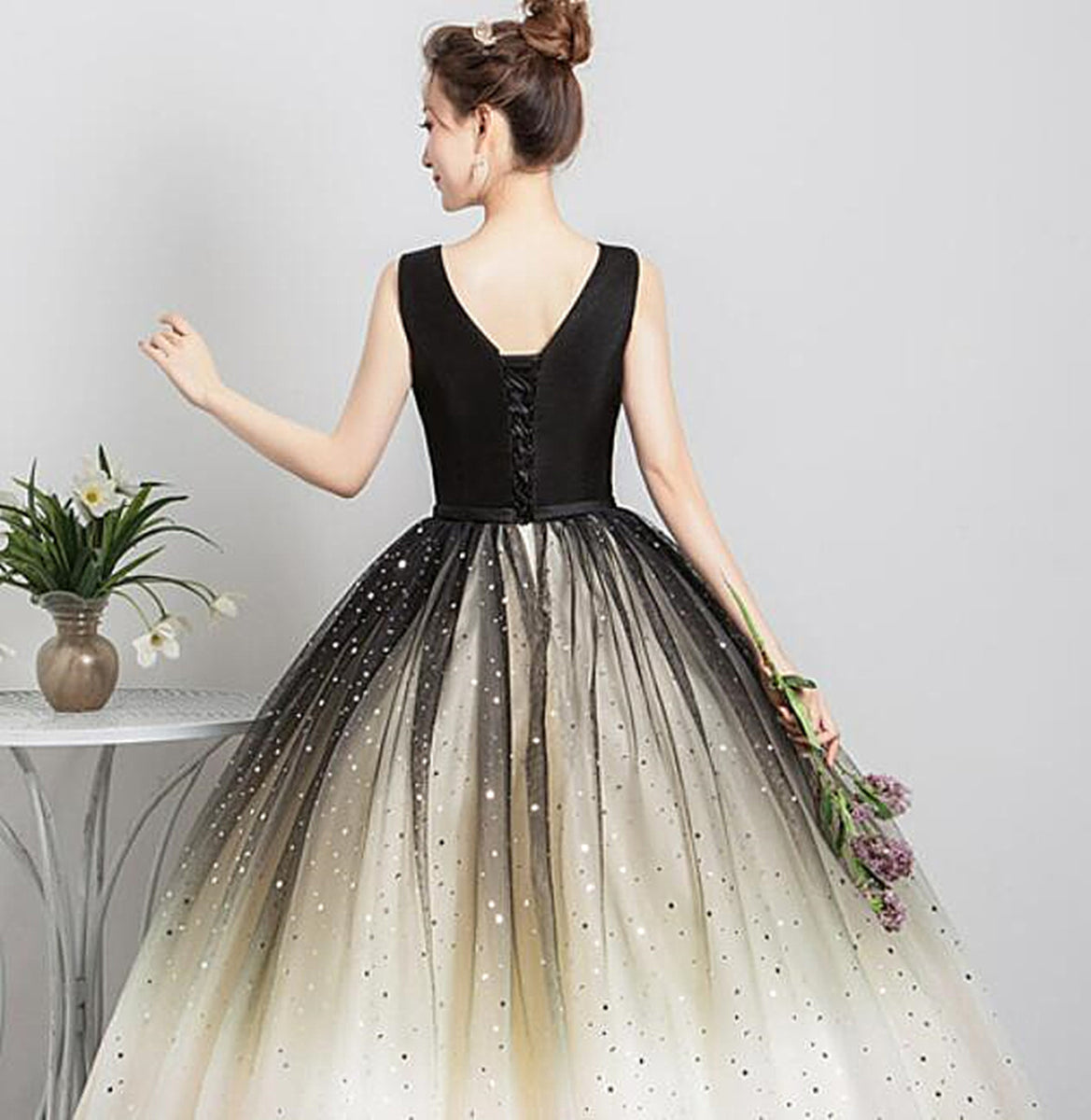 Gradient Color Lurex Ball Sleeve Midi Dress main image 1