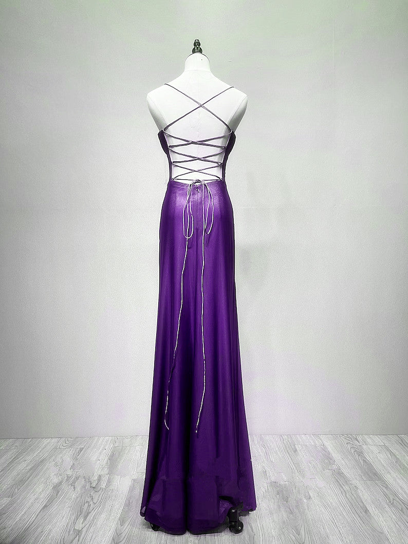 Purple Spandex Straps Formal Dress, Purple Evening Dress Prom Dress US Size 10 / Purple