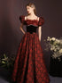 Floral Sweetheart Straps A-line Floor Length Party Dress, Short Sleeves Prom Dress