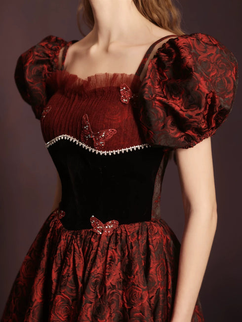 Floral Sweetheart Straps A-line Floor Length Party Dress, Short Sleeves Prom Dress