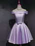 Light Purple Satin Sweetheart Off Shoulder Homecoming Dress, Light Purple Satin Short Prom Dress