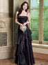 Black Satin Straps Scoop Mermaid Floor Length Prom Dress, Black Satin Formal Dress Evening Dress