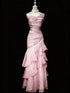 Chic Pink Ruffle Floor Length Evening Dress Prom Dress, Pink Charming Formal Gowns