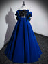 A-line Navy Blue Velvet Off Shoulder Long Formal Dress, Navy Blue Velvet Prom Dress with Bow