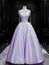 Light Purple Satin Simple Style A-line Straps Prom Dress, Light Purple Long Evening Dress Party Dress