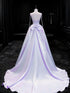 Light Purple Satin Simple Style A-line Straps Prom Dress, Light Purple Long Evening Dress Party Dress