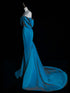 Blue Satin Scoop Mermaid Long Formal Dress Party Dress, Blue Satin Prom Dress