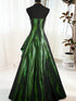 A-line Green Satin Prom Dress Party Dress, Green Strapless Long Evening Dress