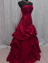 Wine Red Taffeta Ball Gown Prom Dress, Wine Red Strapless Evening Dress Party Dress