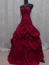 Wine Red Taffeta Ball Gown Prom Dress, Wine Red Strapless Evening Dress Party Dress