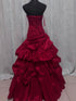 Wine Red Taffeta Ball Gown Prom Dress, Wine Red Strapless Evening Dress Party Dress