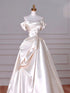 Ivory Satin Off Shoulder A-line Prom Dress, Ivory Sweetheart Long Party Dress