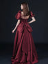 Wine Red Short Sleeves Scoop Long Party Dress, A-line Satin Prom Dress