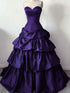 Gothic Purple Satin Ruffled Formal Dress, Strapless Sweetheart Tiered Prom Dress