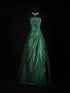 Green Strapless Beaded A-line Lace-up Party Dress, Chic Green Floor Length Prom Dress