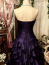 Chic Purple Strapless Ball Gown Ruffled Prom Dress, Taffeta Corset Party Dress With Flowers