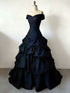 Navy Bllue Off Shoulder Tiered Taffeta Evening Gown Prom Dress, Navy Blue Sweet 16 Gown