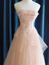 Pink Tulle Long Formal Dress with Flowers, Pink Tulle Prom Dress