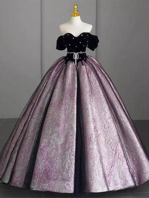 Beautiful Sweetheart Off Shoulder Beaded Long Formal Dress, Long Sweetheart 16 Dresses