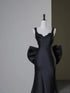 Black Mermaid Satin Low Back with Bow Party Dress, Black Satin Evening Dress