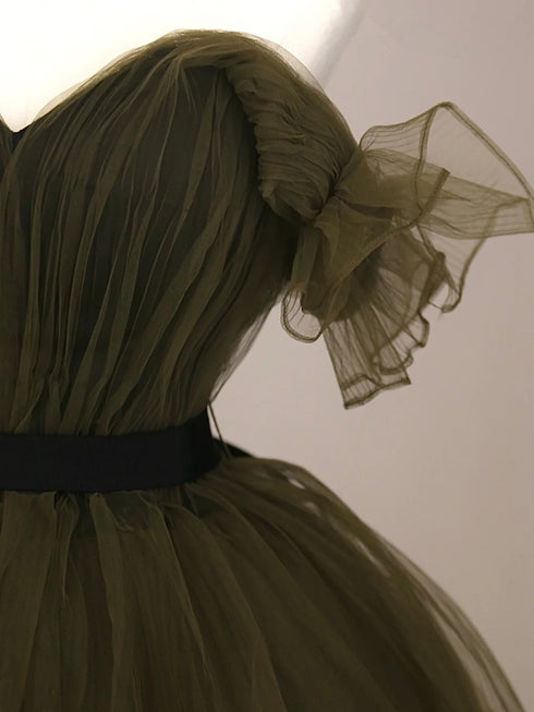 Green Off Shoulder Sweetheart Ball Gown Formal Dress, Green Tulle Evening Dress
