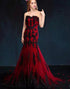 Wine Red Mermaid Long Party Dress with Black Lace, Mermaid Tulle Prom Dress