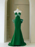 Green Mermaid Strapless Long Evening Dress with Bow, Green Long Formal Dress